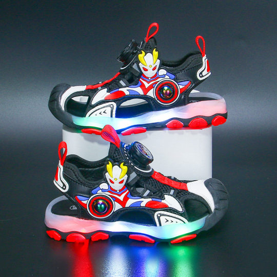 Boy's Sandals with Light 2023 Summer New Swivel Buckle Children's Shoes Kick-proof Shoes for Middle School and Middle School Students