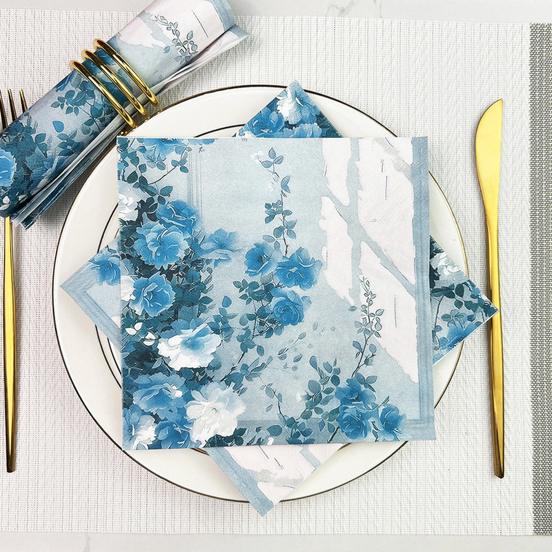 in stock French retro blue pastoral printing napkin tablecloth placemat new Chinese disposable napkin 33*33cm in stock French retro blue pastoral printing napkin tablecloth placemat new Chinese disposable napkin 33*33cm