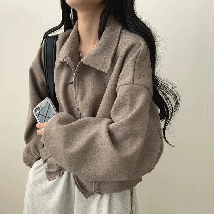 美式复古炸街短款外套女春秋新款宽松显瘦感别致夹克上衣|undefined