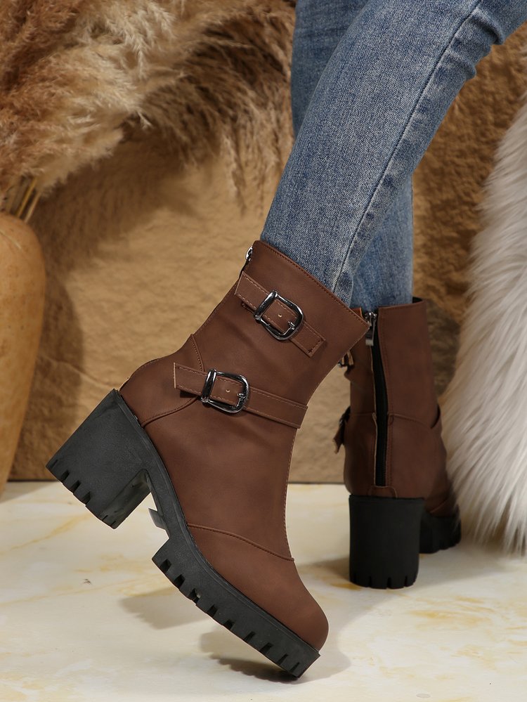 Big size thick heel boots women's autumn and winter fashion belt buckle explosive short boots cotton boots fashion boots_voghion.com