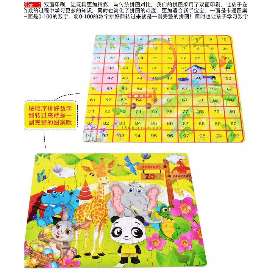 Rompecabezas de educación temprana para niños de madera 100 unidades rompecabezas en caja de hierro rompecabezas de dibujos animados puesto juguetes de Venta caliente juguetes educativos