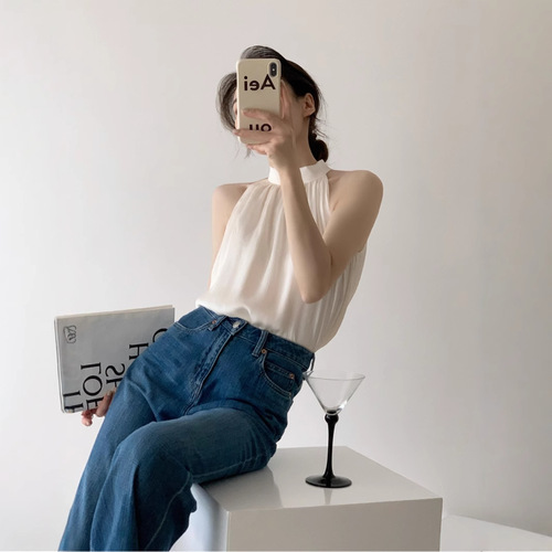 Sleepy Rabbit Neck Gown Sleeveless Backless Bralette for Women Summer French Style Elegant Bodycon Sexy Gentle Short Sleeveless Shoulder Straps Top