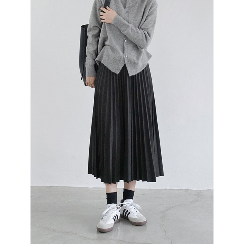 Maternity High-Waisted Woolen Pleated Skirt, Autumn and Winter A-Line Skirt, Slimming Mid-Length Flared Skirt for Pregnant Women