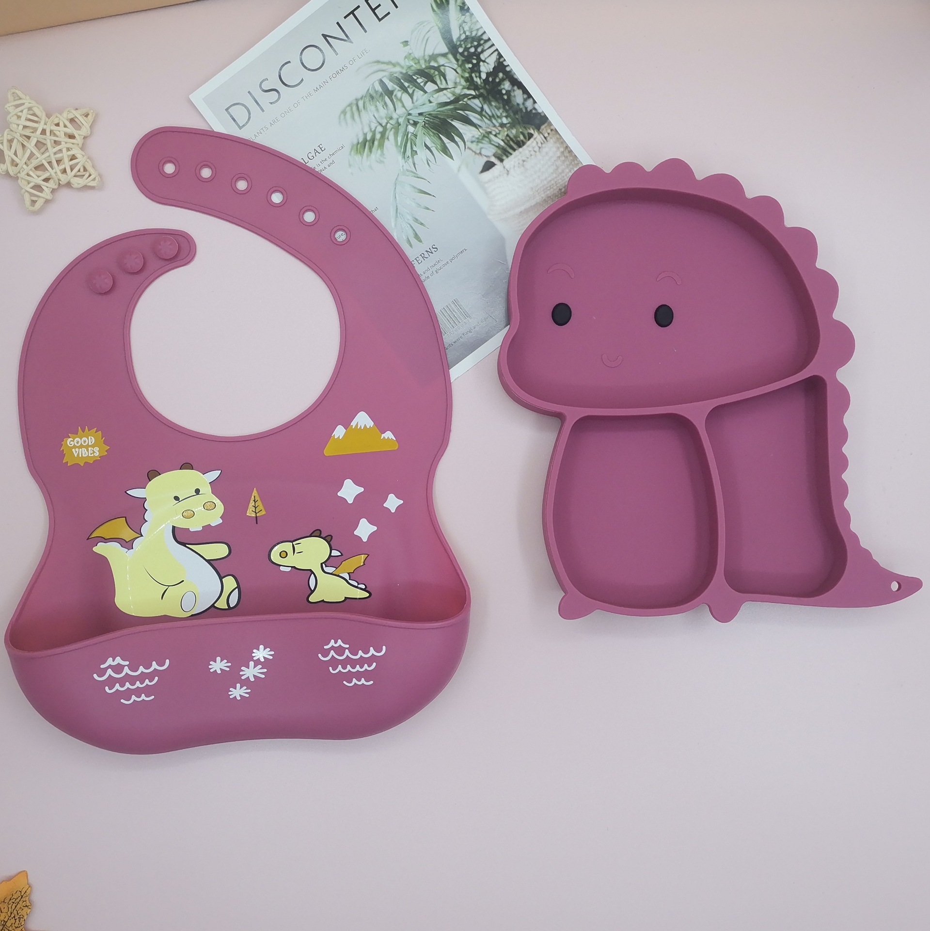 Wintai integrado bebé Placa de silicona traje de suplemento alimenticio para niños tazón cuchara bebé rejilla placa resistente a la caída lechón vajilla