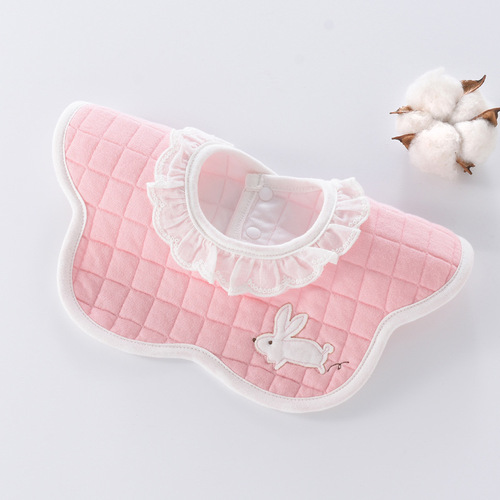 Princess style lace edge waterproof bib baby autumn and winter thickened saliva towel new children's bib bib eating pocket