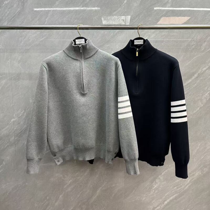 Factory Direct Sale Tb Half-Zip Pullover Turtleneck Top Casual Versatile Simple Unisex Long-Sleeve Knit Sweater