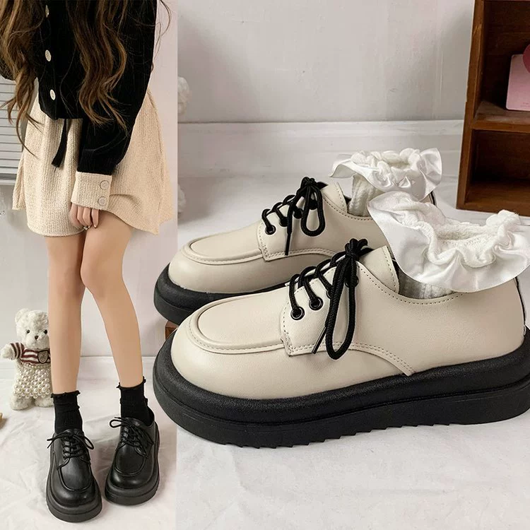 Мокасины 2023 Новые однослойные туфли в стиле ретро на толстой подошве в студенческом стиле на толстом каблуке, Женская Повседневная универсальная британская кожаная обувь, женская обувь