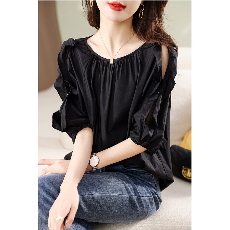 Cross-border Japanese-Korean in stock Sweet Puff Sleeve Shirt Summer New Cute Doll Shirt Bright Color White Sleeve Shirt