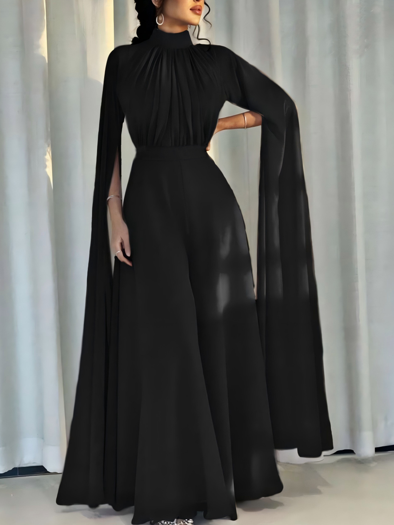 Inventario de verano 2025 nueva estrella europea y americana elegante estilo de chiffon plumsuit vestido y pantalones de piernas anchas image 5