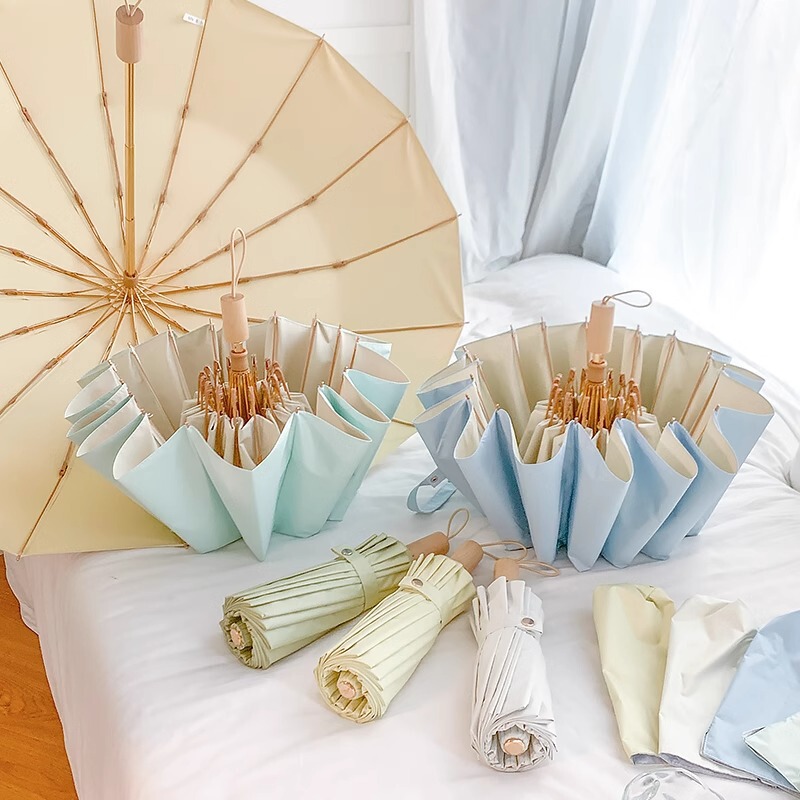 16-Bone Color Glue Foldableing Umbrella with Enlarged and Reinforced Rain or Shine Sun Umbrella with Sun Protection and Uv Protection Large Parasol