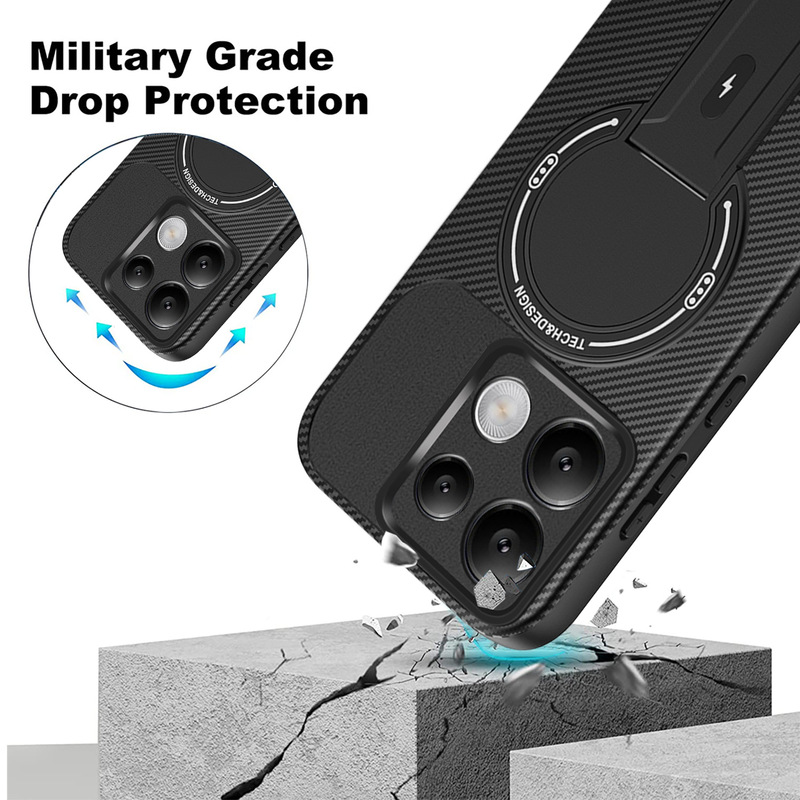 新款适用于小米POCO F7品盾碳纤维纹磁吸手机壳红米15C支架保护套|undefined