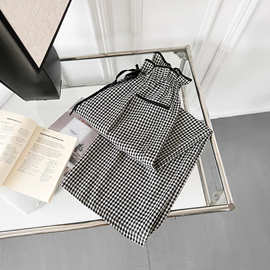 设计感格子花苞休闲阔腿裤女夏季2025新款高腰显瘦垂感直筒拖地裤