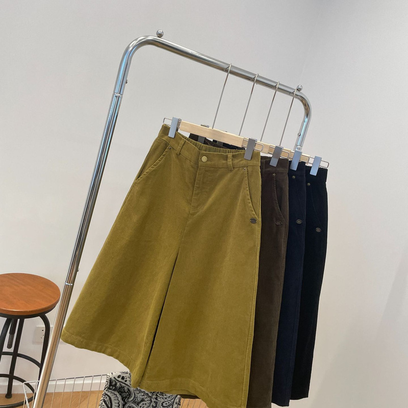 Vintage Elastic Waist Corduroy Casual Pants for Women, Autumn Slimming Petite Wide-Leg Pants, Versatile Lazy 7/8 Length Pants Vintage Elastic Waist Corduroy Casual Pants for Women, Autumn Slimming Petite Wide-Leg Pants, Versatile Lazy 7/8 Length Pants