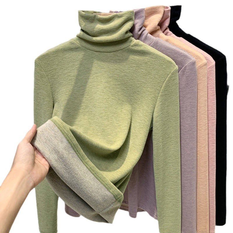 Camisa de cachemira de seda para mujeres 2024 otoño y invierno nuevo estilo delgado y caliente con cuello alto y manga larga temperamento blusa