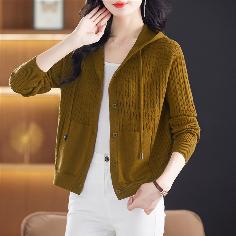 Hooded Twist Knitwear Sweater Coat Spring and Autumn New Sweater Jacket Cardigan Women's Short Outer Baseball Suit Hooded Twist Knitwear Sweater Coat Spring and Autumn New Sweater Jacket Cardigan Women's Short Outer Baseball Suit