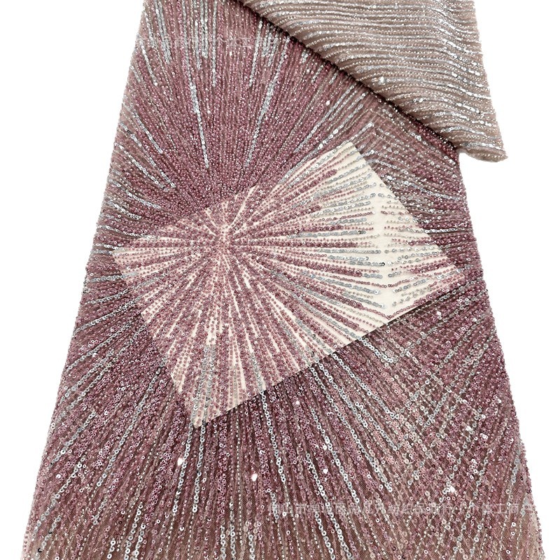 Tela de malla de lentejuelas lista para usar del fabricante, tela de encaje bordado, tela de moda para vestidos de alta costura con líneas tridimensionales