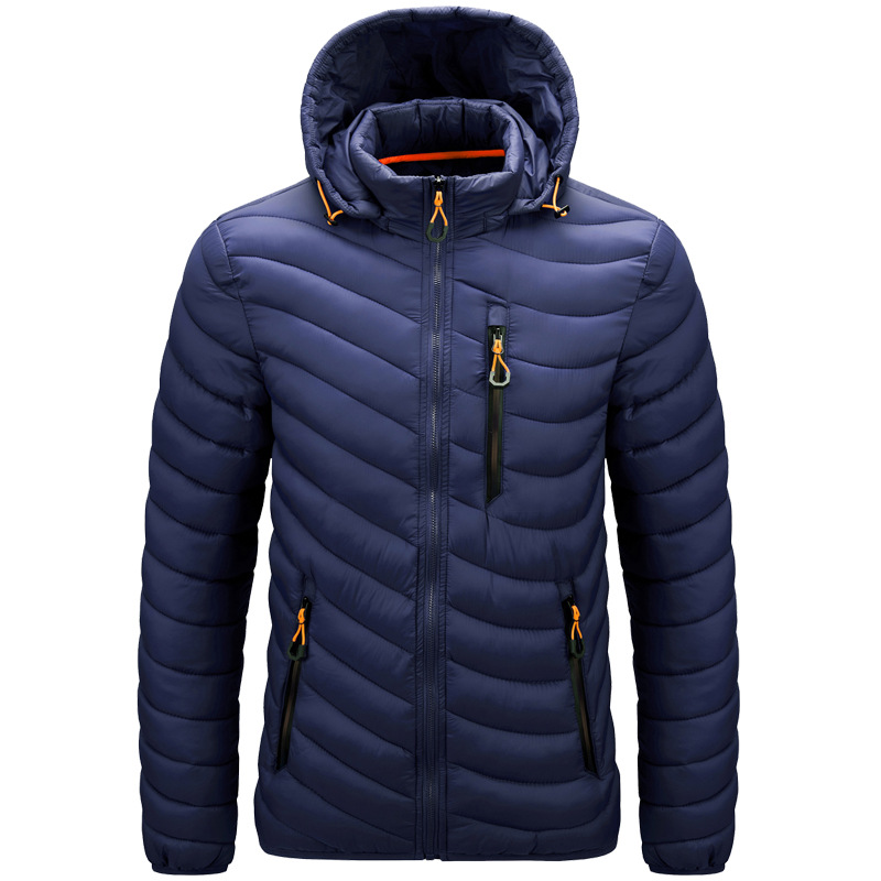 Chaqueta ligera de algodón para otoño e invierno, abrigo de algodón acanalado, cuello desmontable informal para hombre, disponible en stock, modelo de invierno para Amazon transfronterizo.