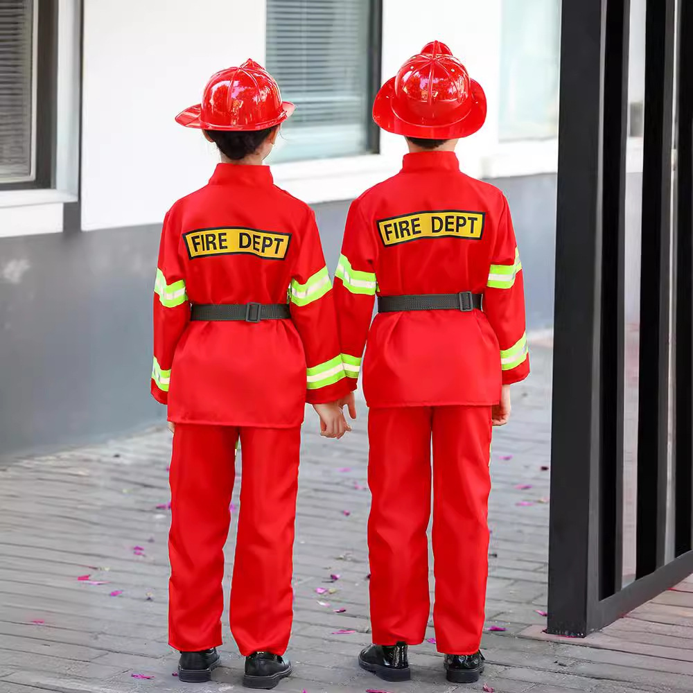 Disfraz de bombero para niños para el 1 de junio, traje de bombero para experiencia profesional, juego de rol en el jardín de infantes, disfraz de bombero para niños pequeños, medianos y mayores