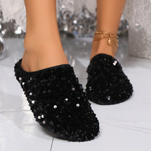 J 38781 Sequin slip-on mules ��Ƭƽ�װ�ͷ����Ь�羳��ó