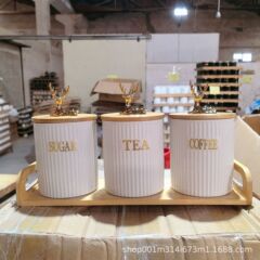 クリエイティブハイエンドキッチン家庭用家具トナカイ大容量セラミック密封瓶コーヒー豆茶砂糖瓶