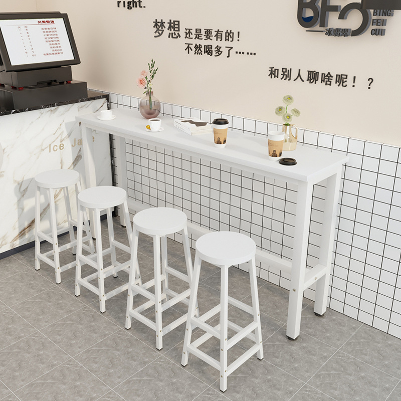 Bar Table Simple Wall-Mounted Commercial Narrow Table Home Long Table Milk Tea Shop Table and Chair Combination High Bar Chair G&