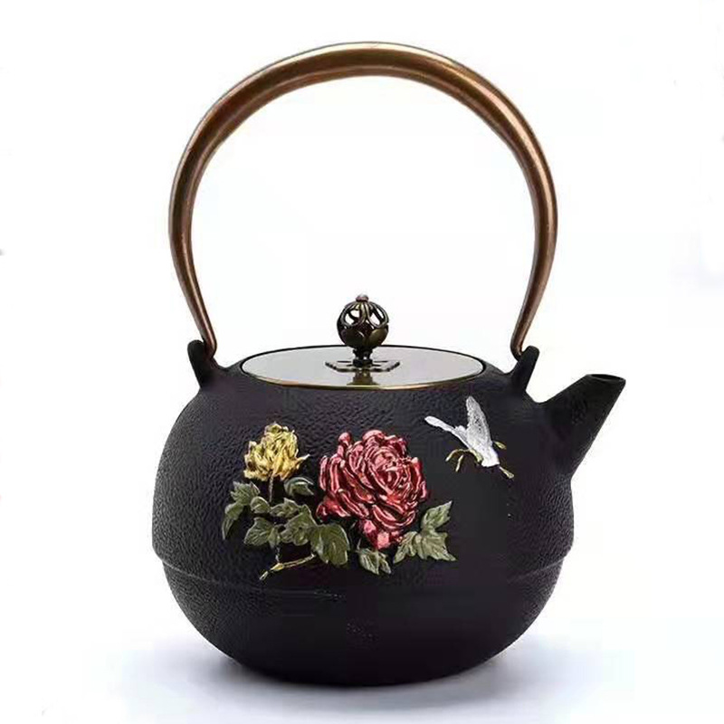 Dianggong Tang Dragon y Phoenix Opera Perla olla de hierro imitación japonesa del Sur antigua olla de hierro tetera sin recubrimiento juego de té de Kung Fu