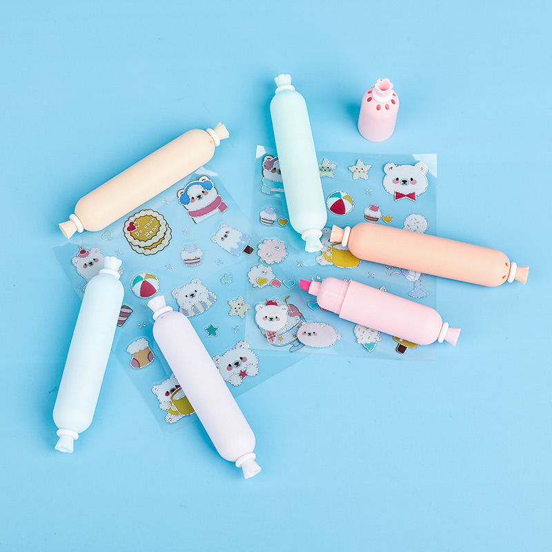 YS6040 dibujos animados salchicha fluorescente pluma estudiante escuela suministros marcador pluma con dibujos animados DIY pegatinas