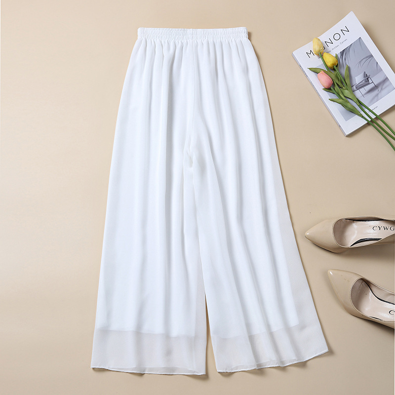 Large swing double-layer white chiffon loose wide-leg pants retro meditation yoga meditation pants Beach women's skirt pants tea suit pants