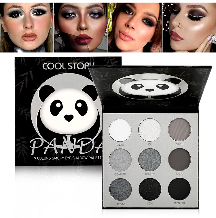 cool story Panda Eyeshadow Nine-Color Black and White Pearl Matte Silver Color-changing Glitter Smoky Halloween Makeup Palette undefined