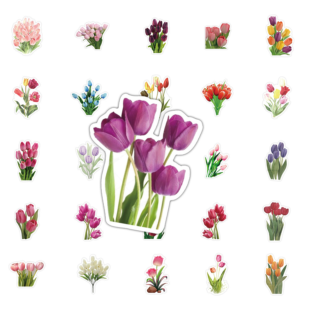 28g Weight Stickers Stationery Type 1 Set Quantity School, Graduation Occasion Adhesive Sticker Material tulips Pattern Cute, Pastoral Style 1 Set Tulips School Graduation Adhesive Sticker Cute Pastoral Stickers 6
