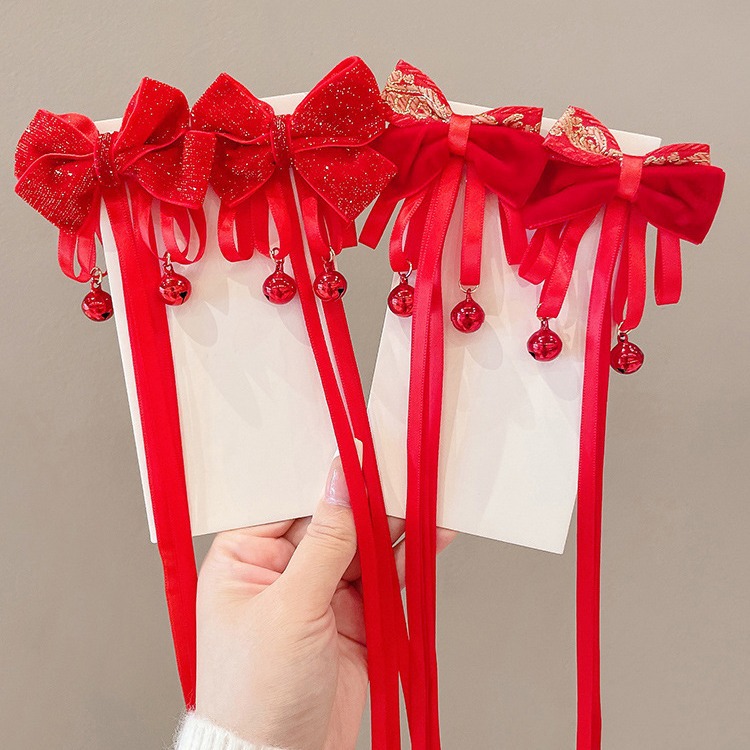 2023 niñas lindo conejo horquilla borla horquilla BB clip accesorios para el cabello rojo Año Nuevo lado clip accesorios para el cabello tocado