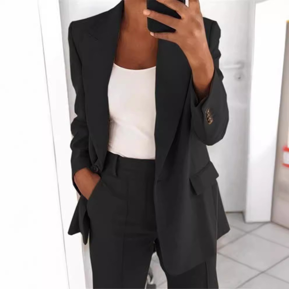 AliExpress wish Amazon 2024 autumn new European and American fashion lapel slim cardigan elegant suit coat women