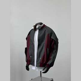 美式拼接撞色皮棒球服夹克男春秋街头潮牌宽松休闲情侣皮衣外套