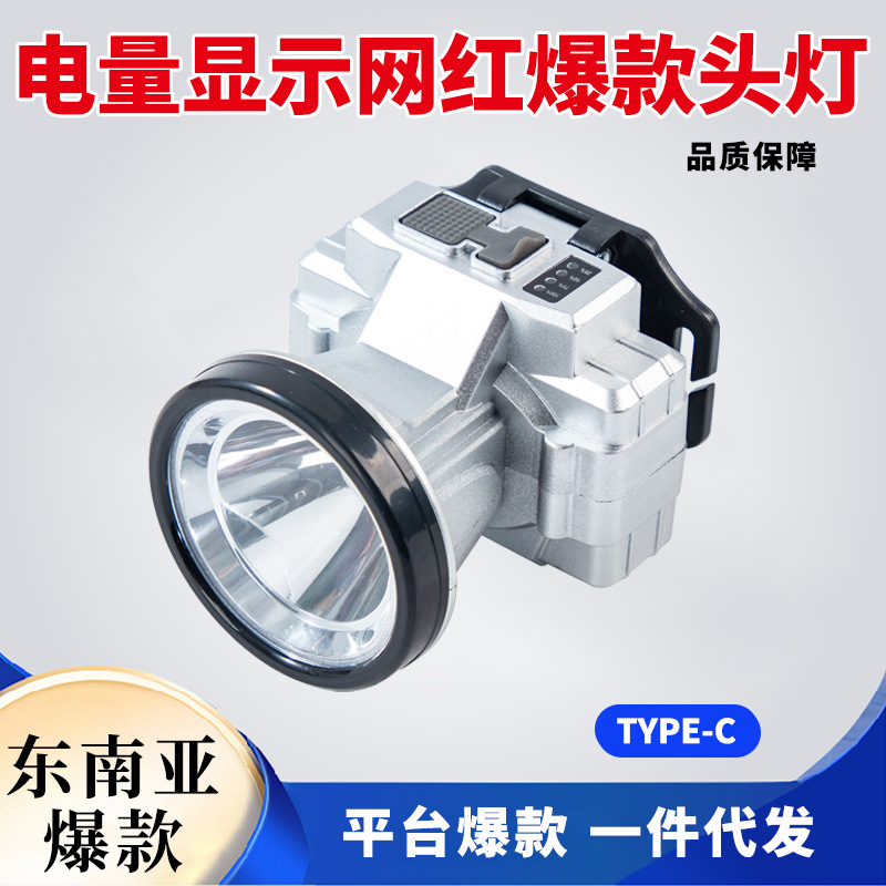 Led Lithium Battery Strong Light Headlight Wholesale Outdoor Cross-Border Charging Night Fishing Camouflage Waterproof Super Bright Head-Mounted Flashlight