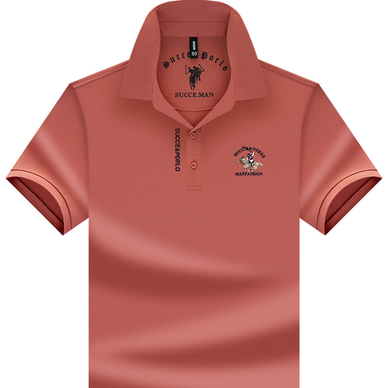 Heavy Weight Spring and Summer New Thin Straight Embroidered Short-Sleeved Business Fashion Casual Ready-Made Pure Color Lapel Polo Shirt for Men