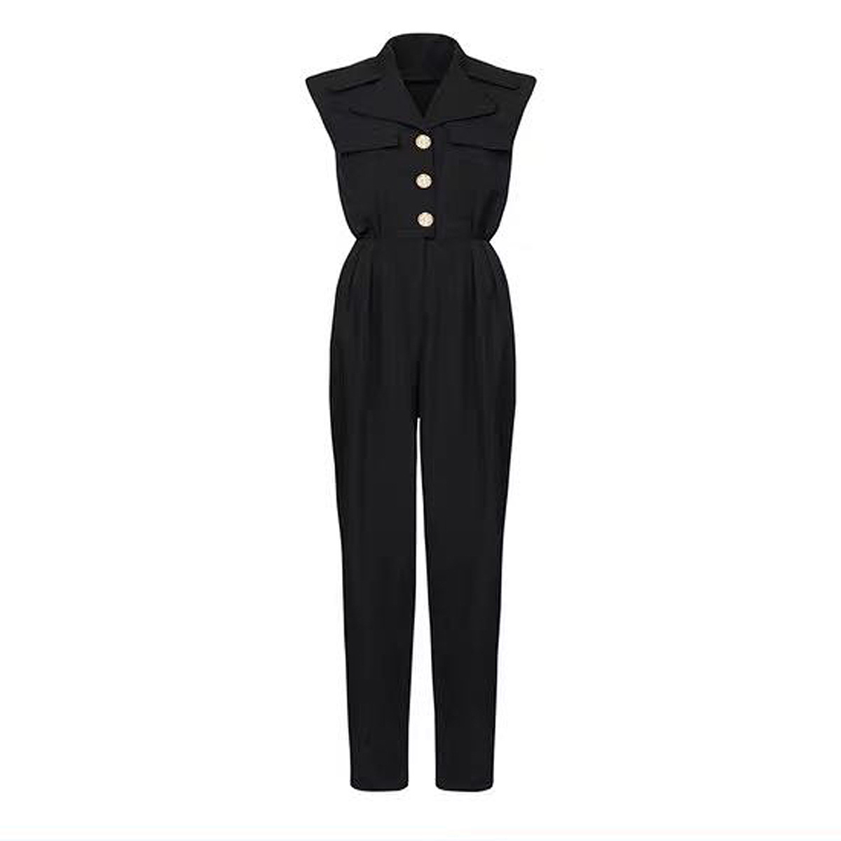 2025 Spring/Summer New Fashion High-End Solid Color Sleeveless Slim Fit Elegant Commuter Women's Suit Jumpsuit Cross-Border