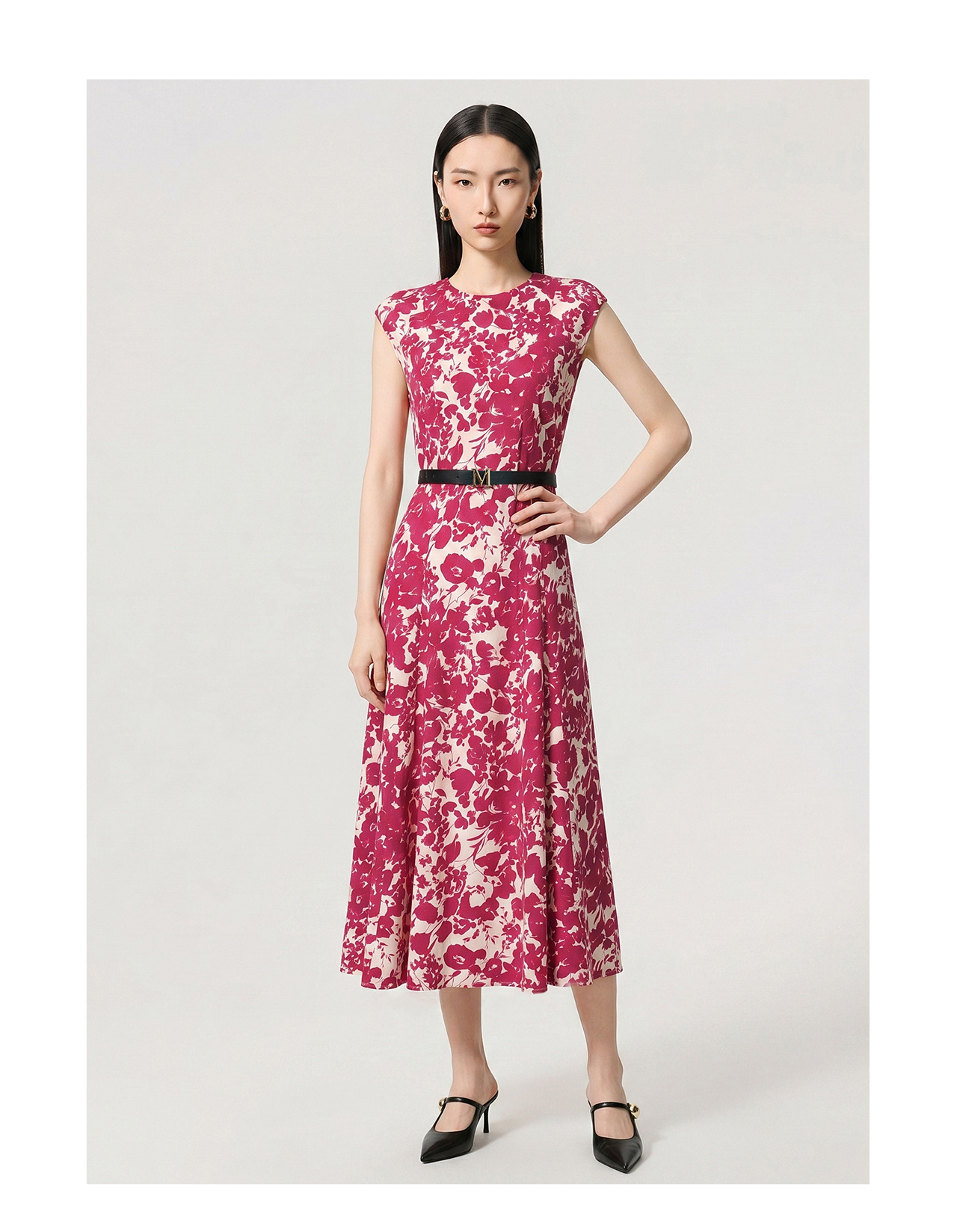 Đầm maxi nữ thắt eo in họa tiết kỳ nghỉ, chất cotton cao cấp không tay — màu hồng đậm chi tiết 12