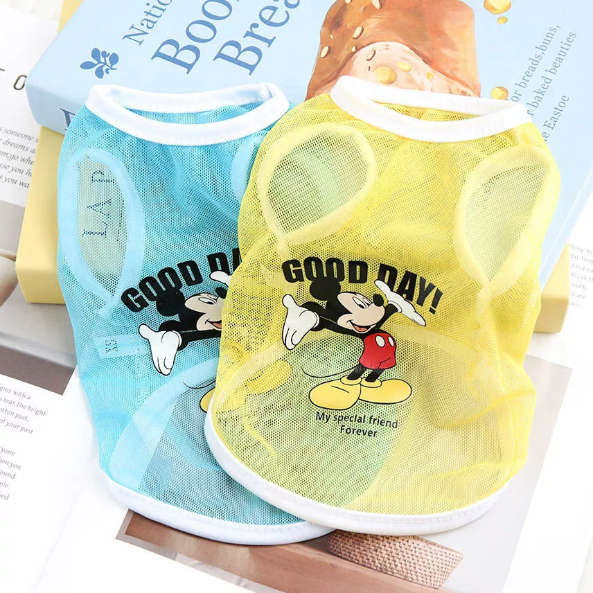 Кошки и собаки летняя одежда маленькая сетка дышащий питомец милый мультфильм Микки с принтом одежды