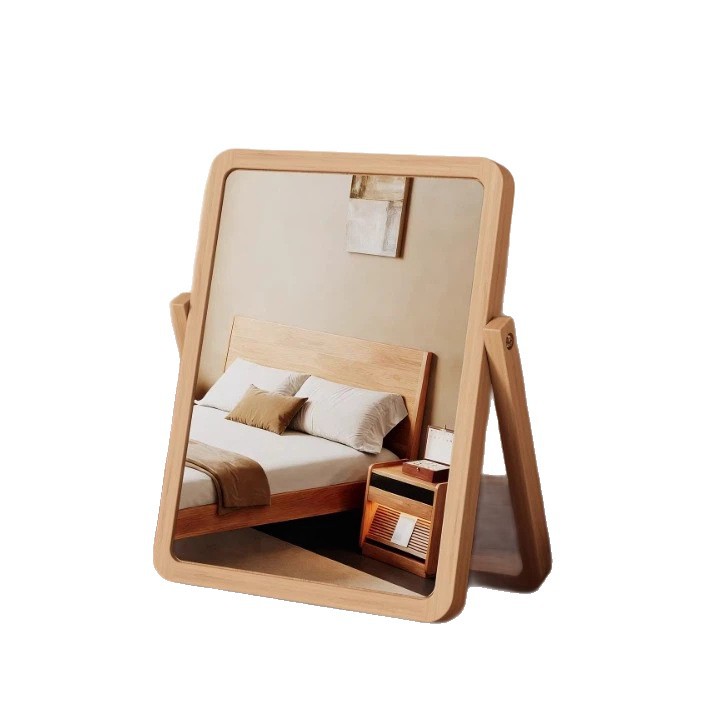 Espejo de maquillaje de madera sólida Espejo plegable de escritorio Espejo de vestir simple dormitorio Espejo portátil grande image 6