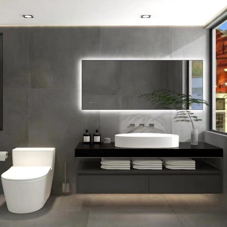 Wall-Mounted Square Bathroom Mirror for Home Use, Led Anti-Fog, Explosion-Proof, Touch Screen, Illuminated Makeup Mirror