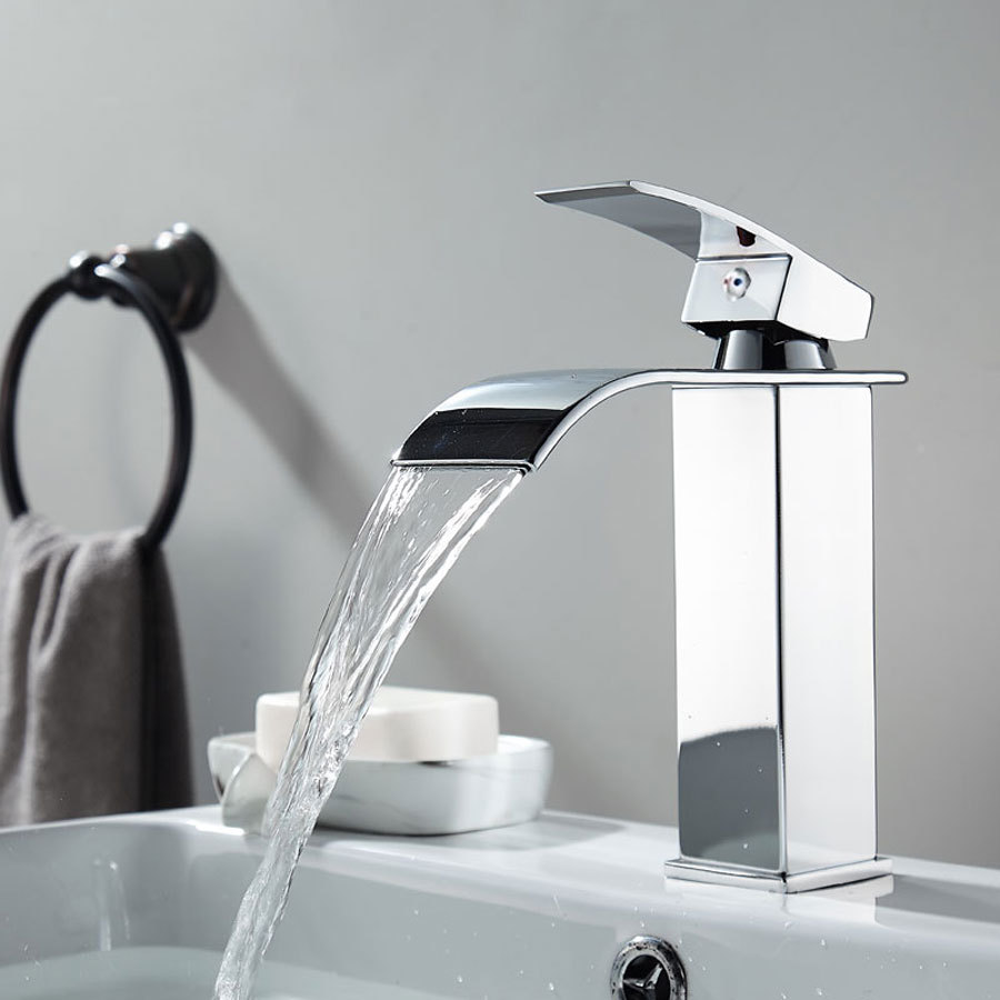 Waterfall negra transfronteriza lavabo grifo LED baño frío y caliente lavabo lavabo sobre encimera lavabo de un solo orificio