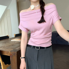 Pure Desire Hot Girl ワンショルダー半袖 Tシャツ女性用 2025 夏新作ニッチシックで美しいオフショルダーショートトップ