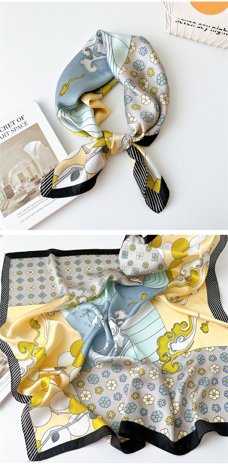 40g Weight Silk Scarf Classification Outdoor, Travel Occasion Polyester Material Printing Pattern Spring&Summer Season Women's Gender Printing Design Elegant Style Women's Elegant Printing Polyester Printing Silk Scarf 20