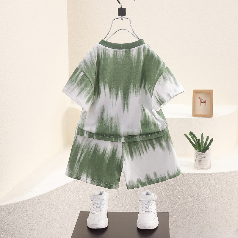 7823 Traje de manga corta de verano para niños 2025 nuevo estilo estilo occidental, deportes y ocio para niños, ropa degradada, ropa de verano para bebés