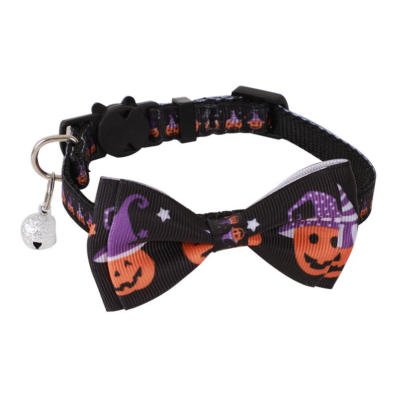 Collar de mascota nuevo para Navidad y Halloween, collar de tela para gatos con lazo y cascabel para gatitos