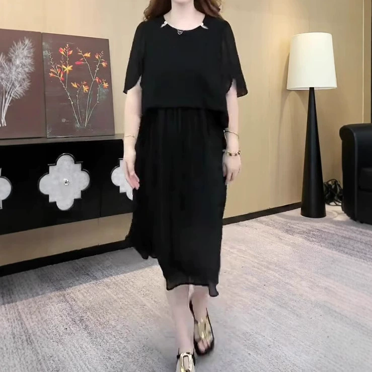 2025 новое летнее модное шифоновое платье высокого класса большого размера 125kg для молодых мам, женская одежда