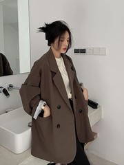 感咖色西装外套女2025年春季新款休闲网红炸街宽松小个子西服