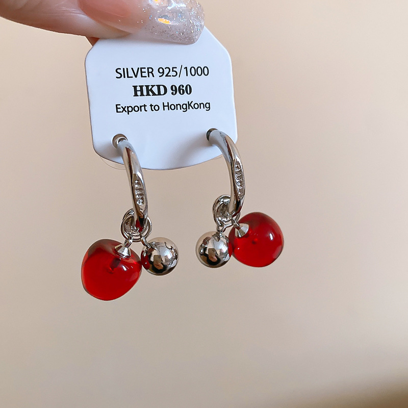 7g Weight 925 Sterling Silver Ear Needle Material Earrings Classification 1 Pair Quantity Daily Occasion Alloy, Resin Material Cherry Pattern Women's Gender Plating Design Cute, Sweet Style 1 Pair Cute Sweet Cherry Plating Alloy Resin Earrings 6
