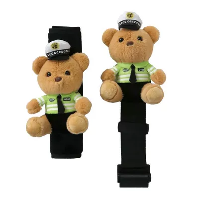 Car Kids Safety Belt Traffic Police Bear Protective Cover Fixed Adjuster Anti-Stranglehold Belly Cartoon Baby Shoulder Pad Set (Seat belt shoulder pad) - traffic-police-bear-seat-belt-fixer-shoulder-pad-set