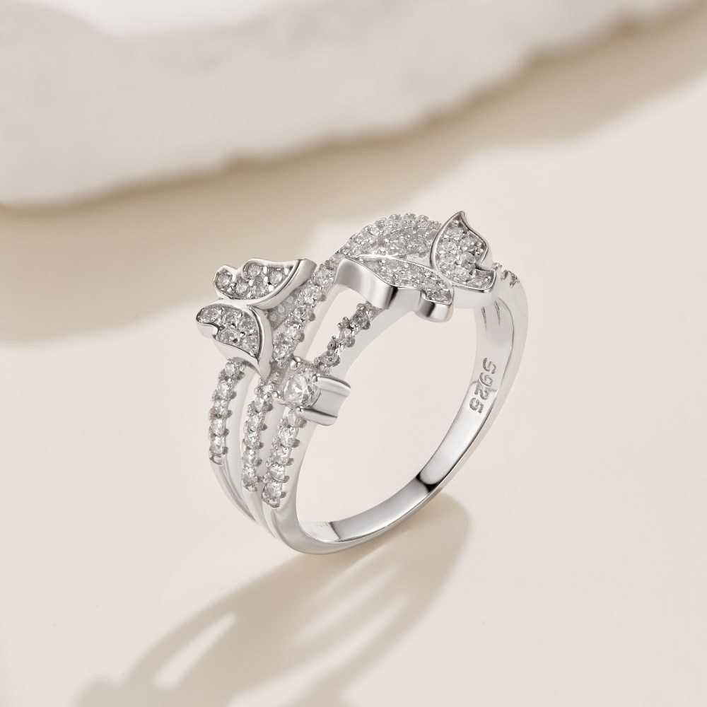 5g Weight Zircon Inlay Material Open Rings, Rings Classification 6, 9, Adjustable Ring Size 1 Piece Quantity Daily, Tea Party Occasion 925 Sterling Silver Material Butterfly Pattern Women's Gender Inlay Design Sweet, Shiny Style 925 Sterling Silver Zircon Butterfly Open Rings Rings 25